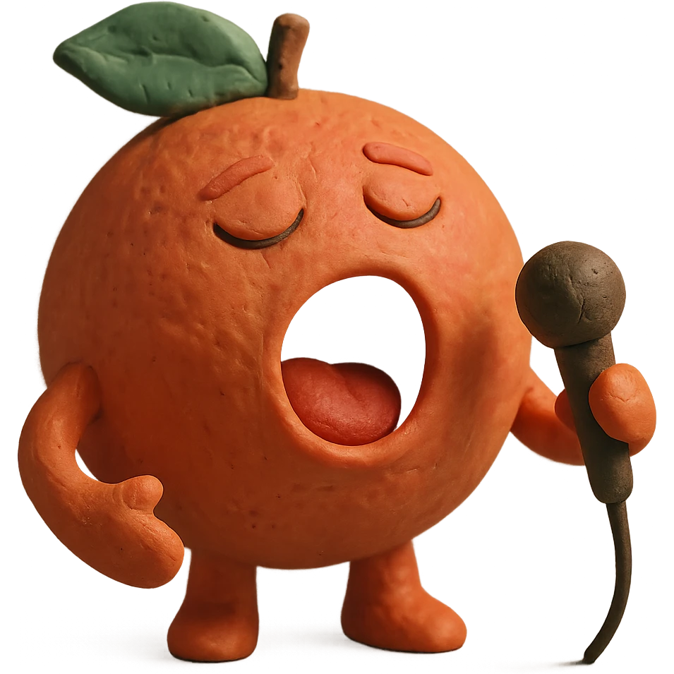 claymation style grapefruit singing emoji