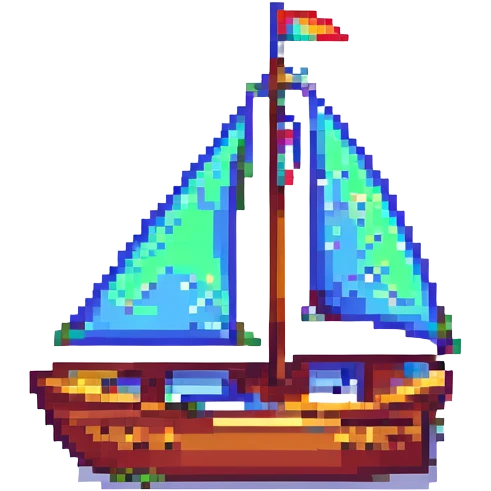 pixel art sailboat, simple, bright colors, no text emoji