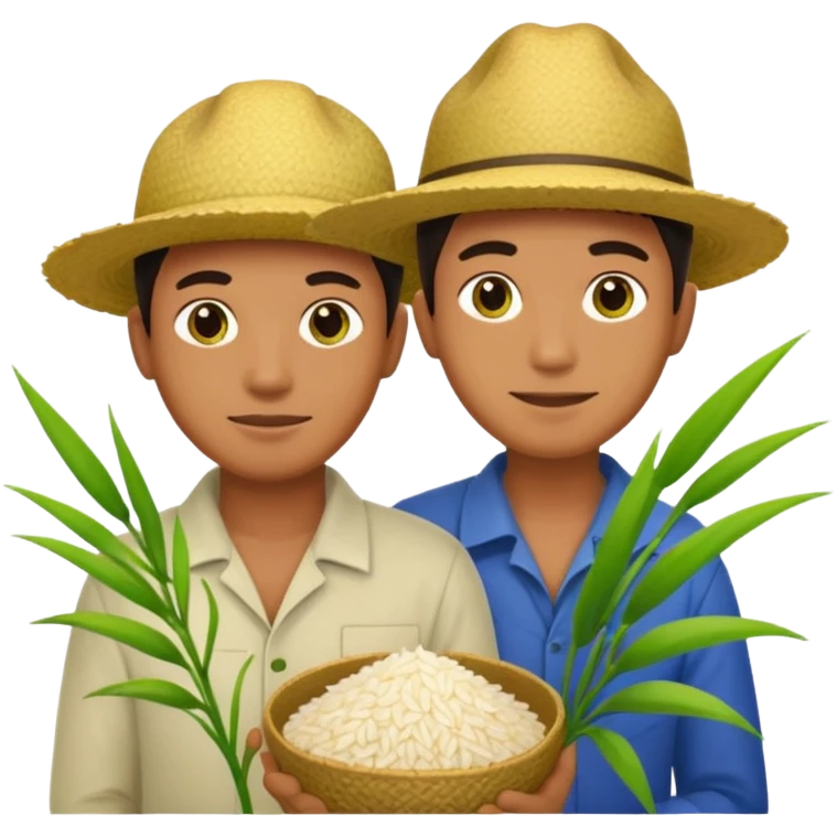 agricultural men with rice plant and world emoji behind them emoji