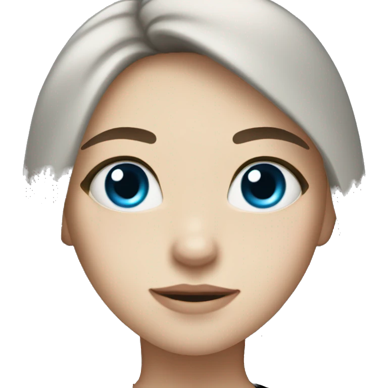 girl with long hair, blue eyes, white skin, wearing a black shirt, chuby emoji
