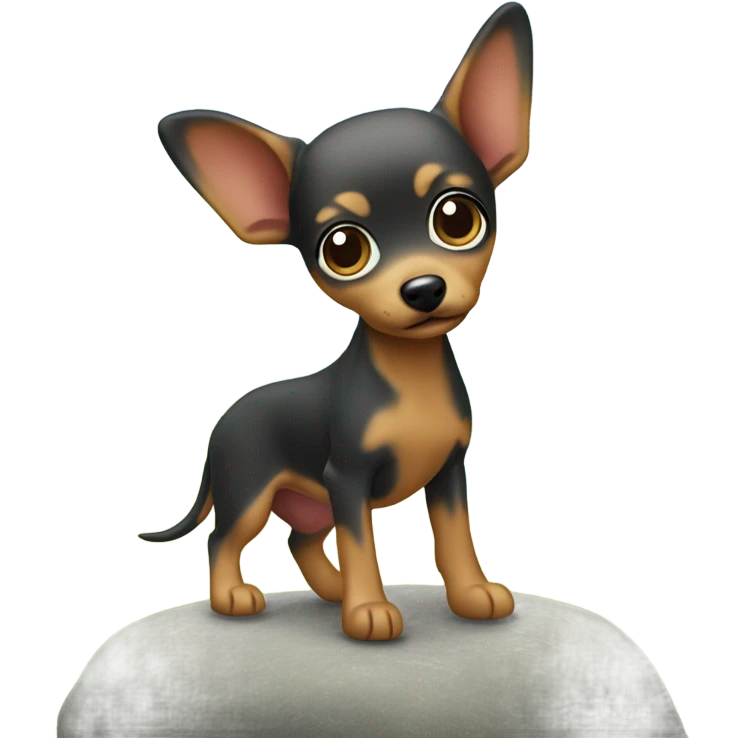 miniature pincher girl dog standing on a mini island ￼ emoji