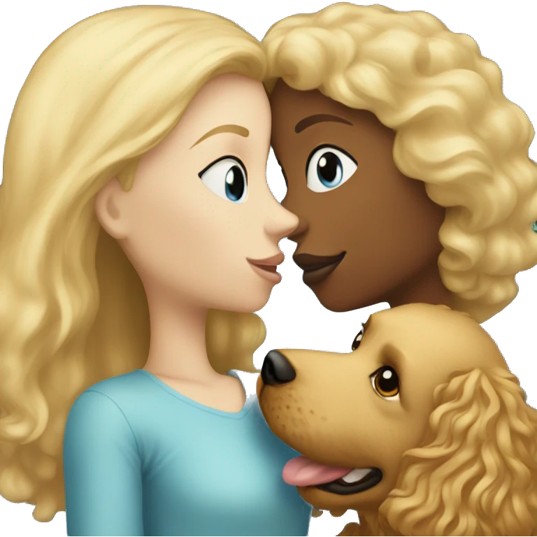 Blonde girl with the blue eyes, kissing a golden doodle emoji
