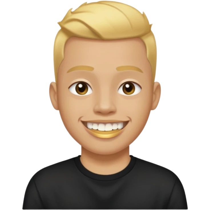 lightskinned person with a taper fade haircut and golden teeth wearing a black tshirt with a white background emoji