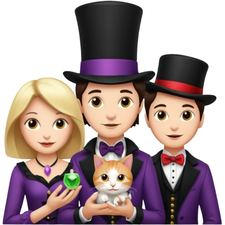 magician couple and their pet cat emoji