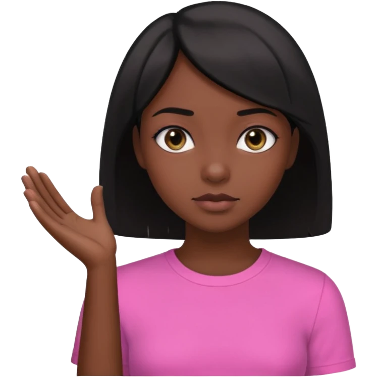 Dark skin girl asking for money with hand out make her more fabulous but still a clean look with a black bob and pink shirt  emoji