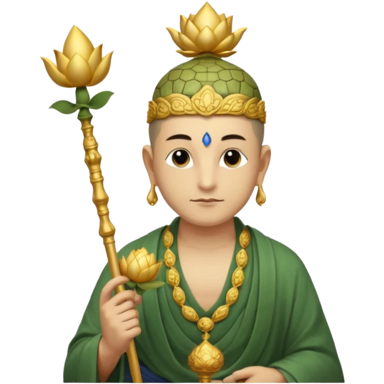 man with turtle head, scepter, buddhism, lotus emoji