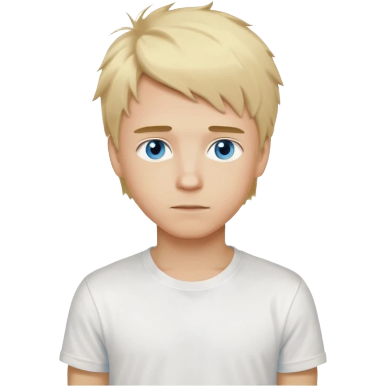 create boy blonde hair long messy, light eyes, white t shirt, rich, long hair, eyes blue, acessory rolex or cartier emoji
