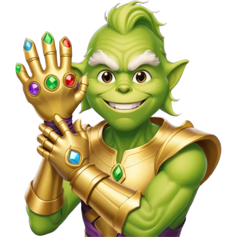 Grinch smiling with the infinity gauntlet  emoji