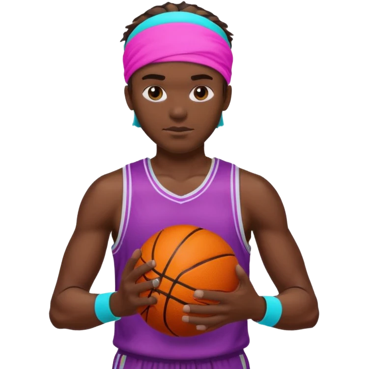 Basketball guy with neon headband, hold ball emoji