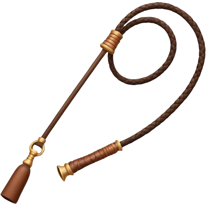 cowboy whip object icon, coiled leather whip, wooden handle, western style, 3D cartoon, mobile game icon style, centered, clean background, soft shadow, no text, no watermark
 emoji