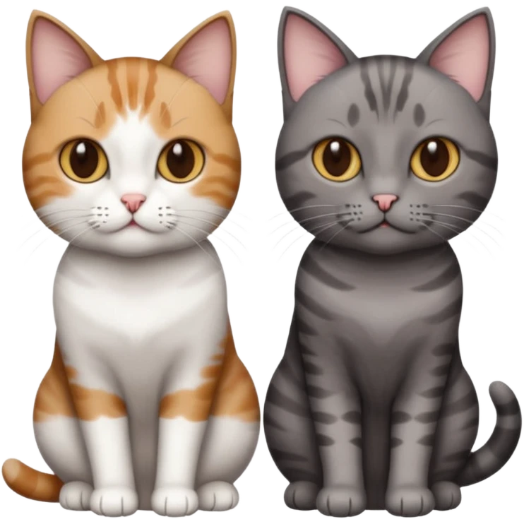 3 different coloured short haired cats including; a dark brown tabby and white cat, and a dark grey and white  emoji