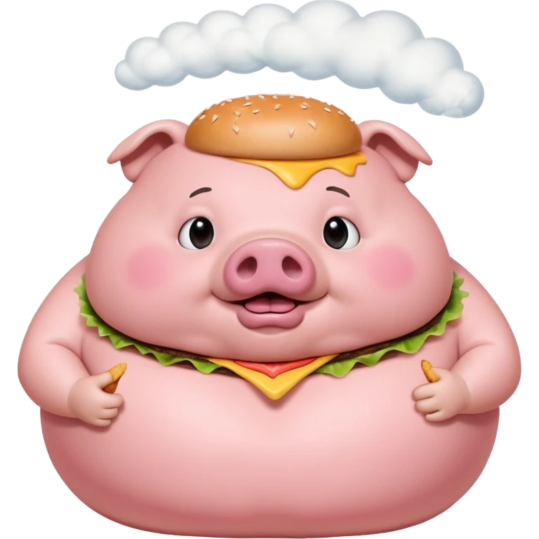 fat obese pig eating burger with fart cloud surrounding around it emoji