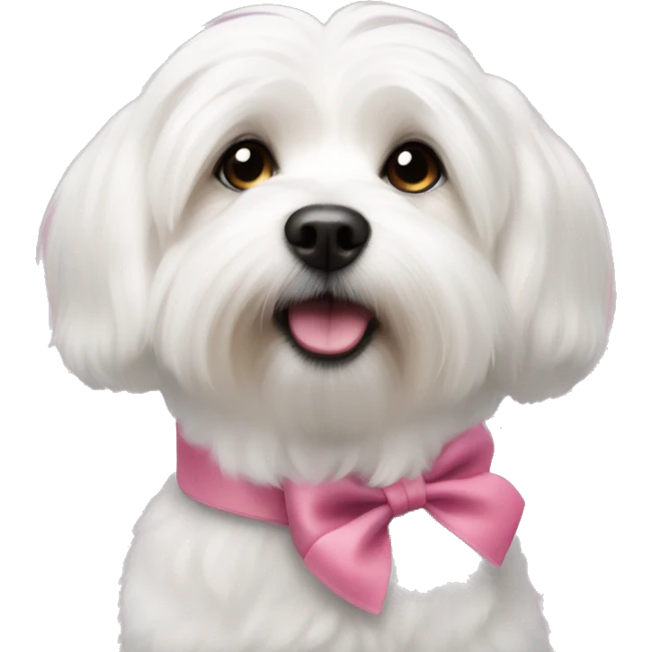Short haired cotton de tulear with a pink bow on it’s neck  emoji