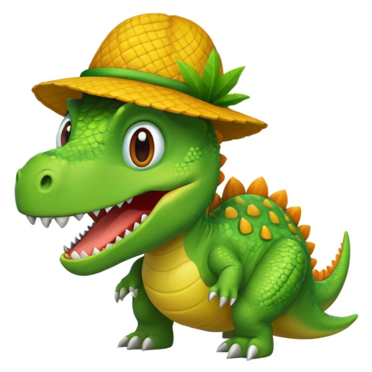 Dinosaur wearing a mango hat emoji
