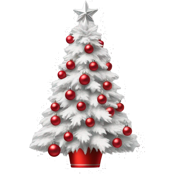 Perfect flocked Christmas tree with red and silver ornaments emoji