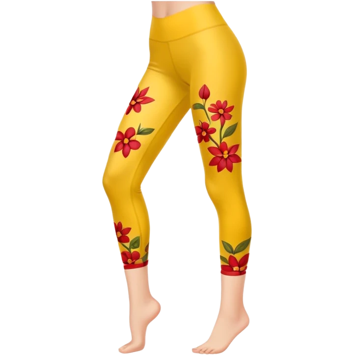 yellow leggings with a pattern of small red flowers, legs only emoji