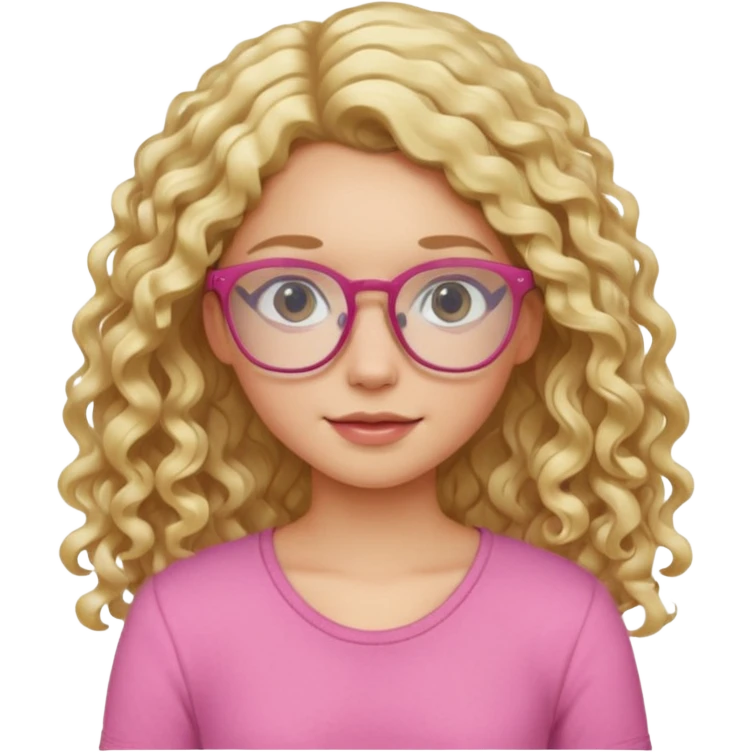 blond girl with glasses long curly hair pink top emoji