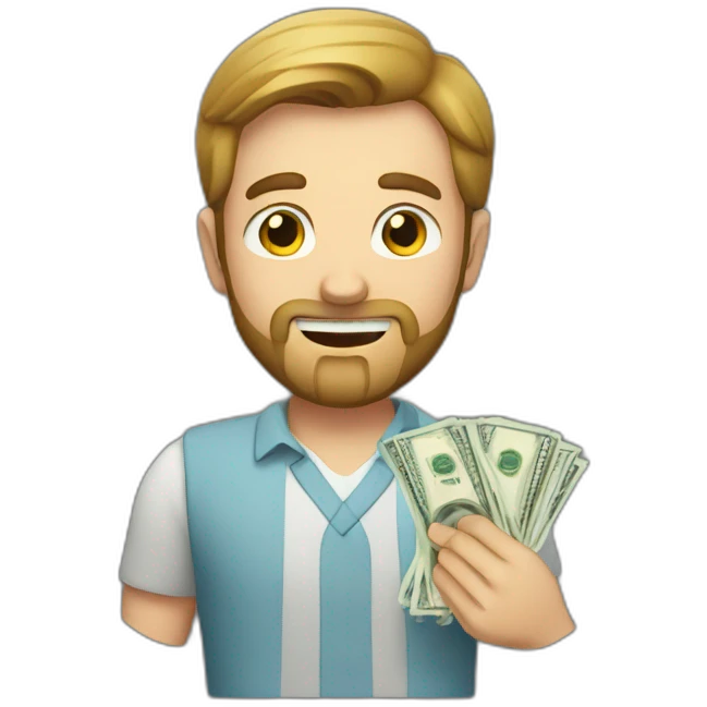 caucasian male with small beard and holding money emoji