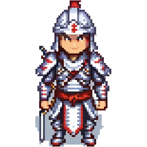samurai warrior with classic armor, standing pose, pixel art style emoji