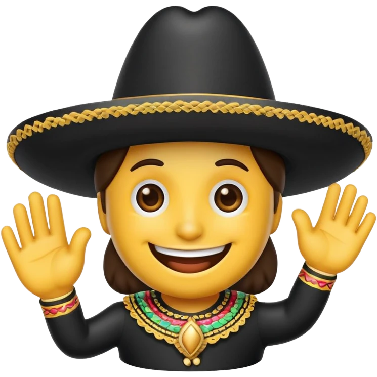 emoji waving wearing a black Spanish sombrero cordobés emoji
