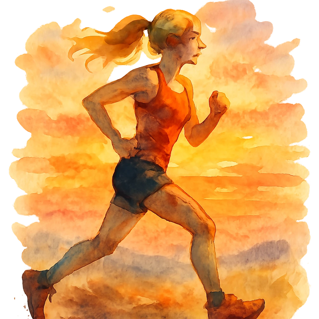 watercolor style trailrunner girl blondie on sunset emoji