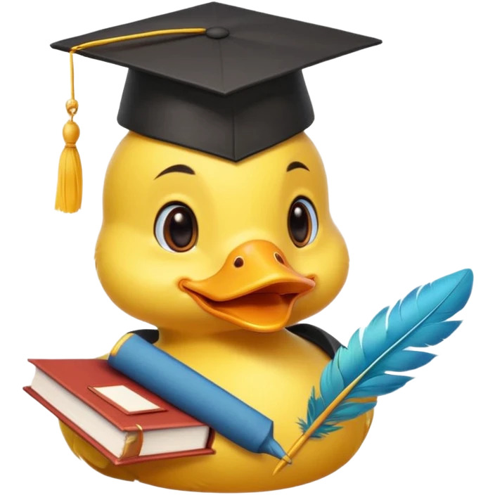yellow cute duck wearing a student graduation hat emoji