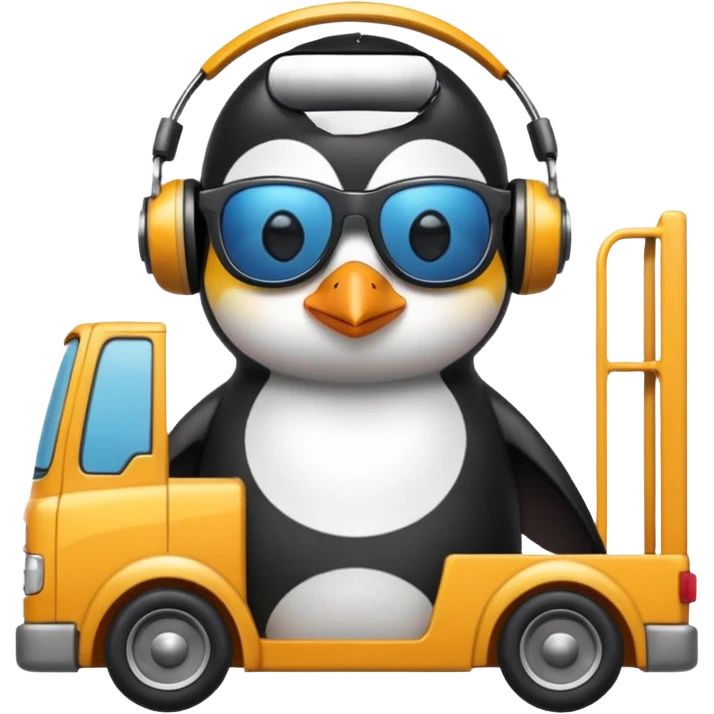penguin driving a lorry listening to music  emoji