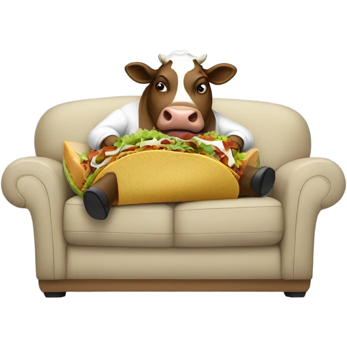 A fat cow eating tacos on a couch emoji
