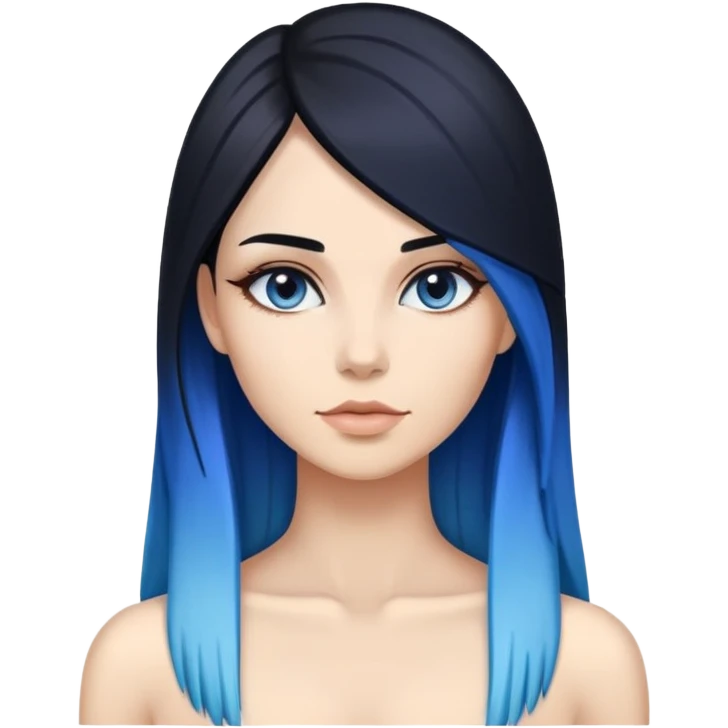 Art of woman's sexier body scheme anatomy-very long straight black to blue hair ombre emoji