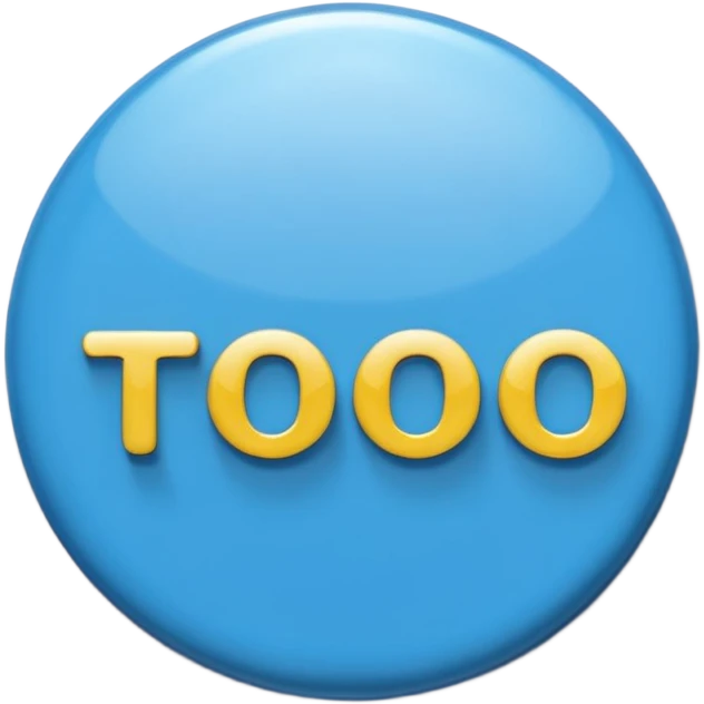 A glossy, three-dimensional emoji pin badge showing the text "TODOC". The font is modern, rounded, sans-serif, and colored in a professional medical blue. The badge has soft edges and reflections, in the style of Apple emojis. White background. emoji