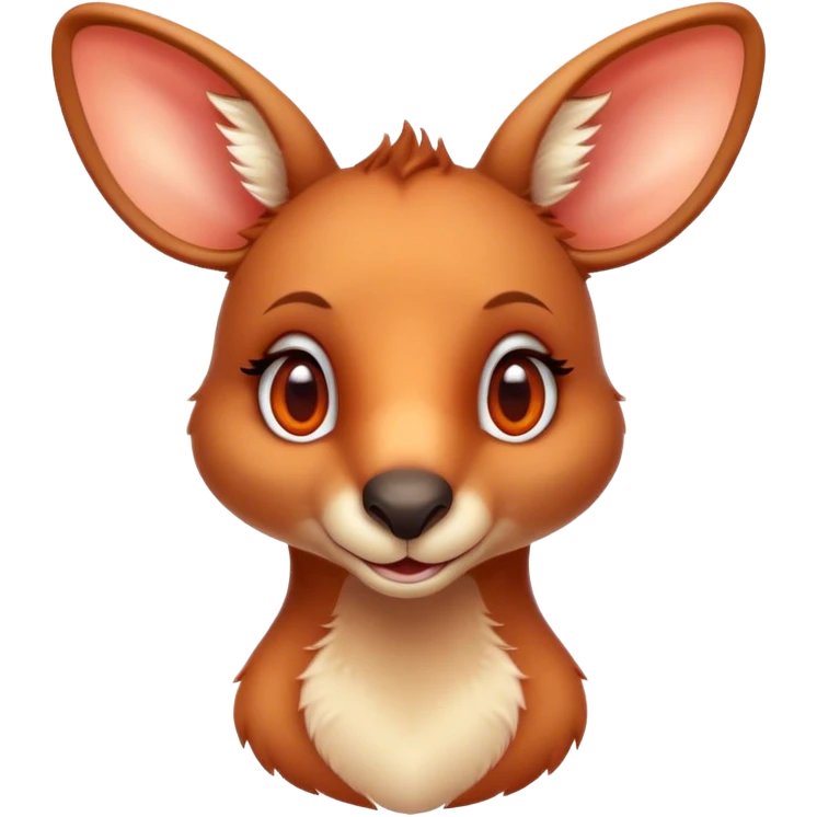 Cinematic Cute Kangaroo Portrait Emoji, Head tilted playfully and inquisitively, featuring a glossy red-orange fur with soft, rounded ears and round, sparkling amber eyes full of curious mischief, Simplified yet irresistibly adorable features, highly detailed, glowing with a warm, friendly glow, high shine, affectionate and bouncy, stylized with a touch of outback whimsy, bright and endearing, soft glowing outline, capturing the essence of a mischievous yet loving kangaroo, so playful it feels like it could hop out of the screen and into your arms! emoji