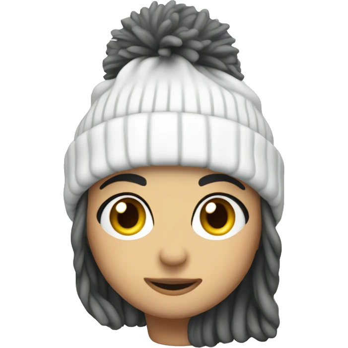 White beanie with pop from Pom  emoji