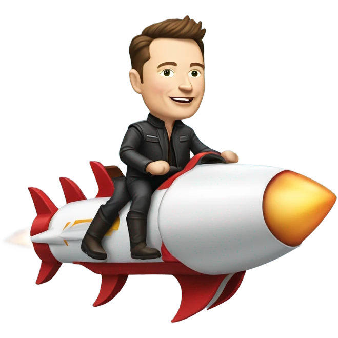 Elon musk riding a skin rocket emoji