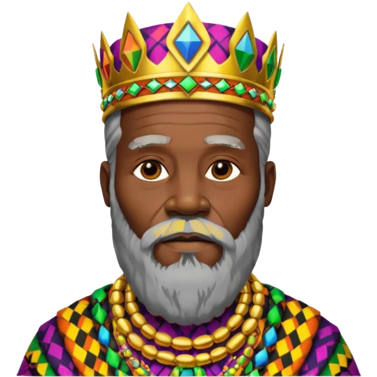 Create me an emoji of a beautiful Old African King with a beard wearing a neon Colorful gradient African Kente patterns emoji