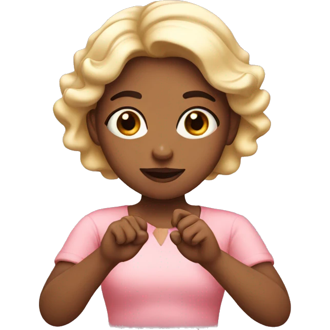 Girl with blush and 2 finger with 2 hand together  emoji