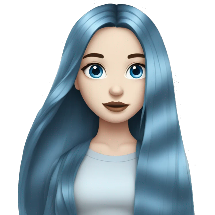 Instagram model girl with long black hair, pale skin and pretty blue eyes emoji