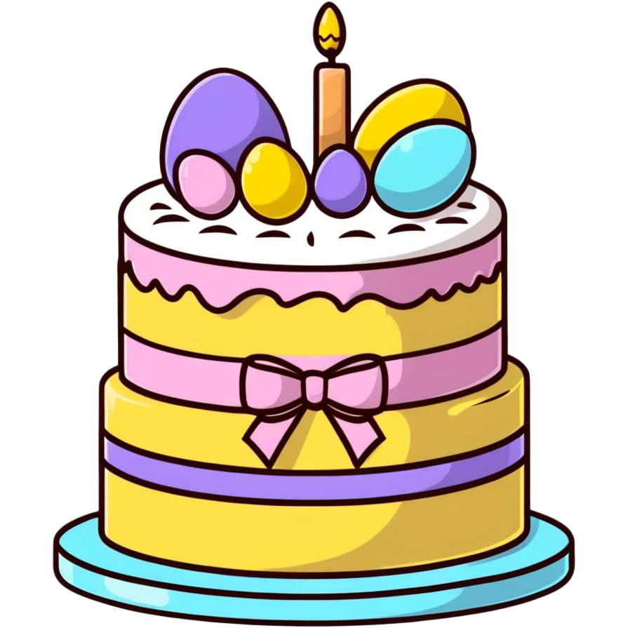Easter cake with spring flowers and ribbons emoji