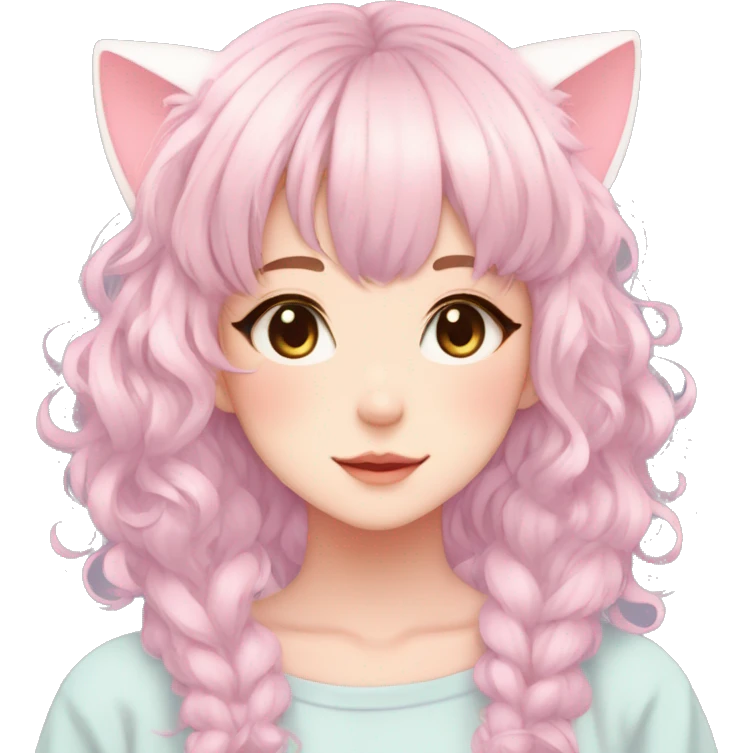 Gorgeous pastel anime girl with blushing face and hair garnitures and pretty hair and cat ears aesthetic trending style emoji