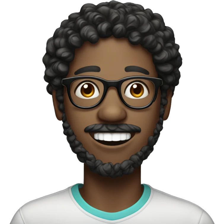 create for me a skin-colored face with black and curly hair, wearing glasses and smiling with a lollypop in his mouth emoji