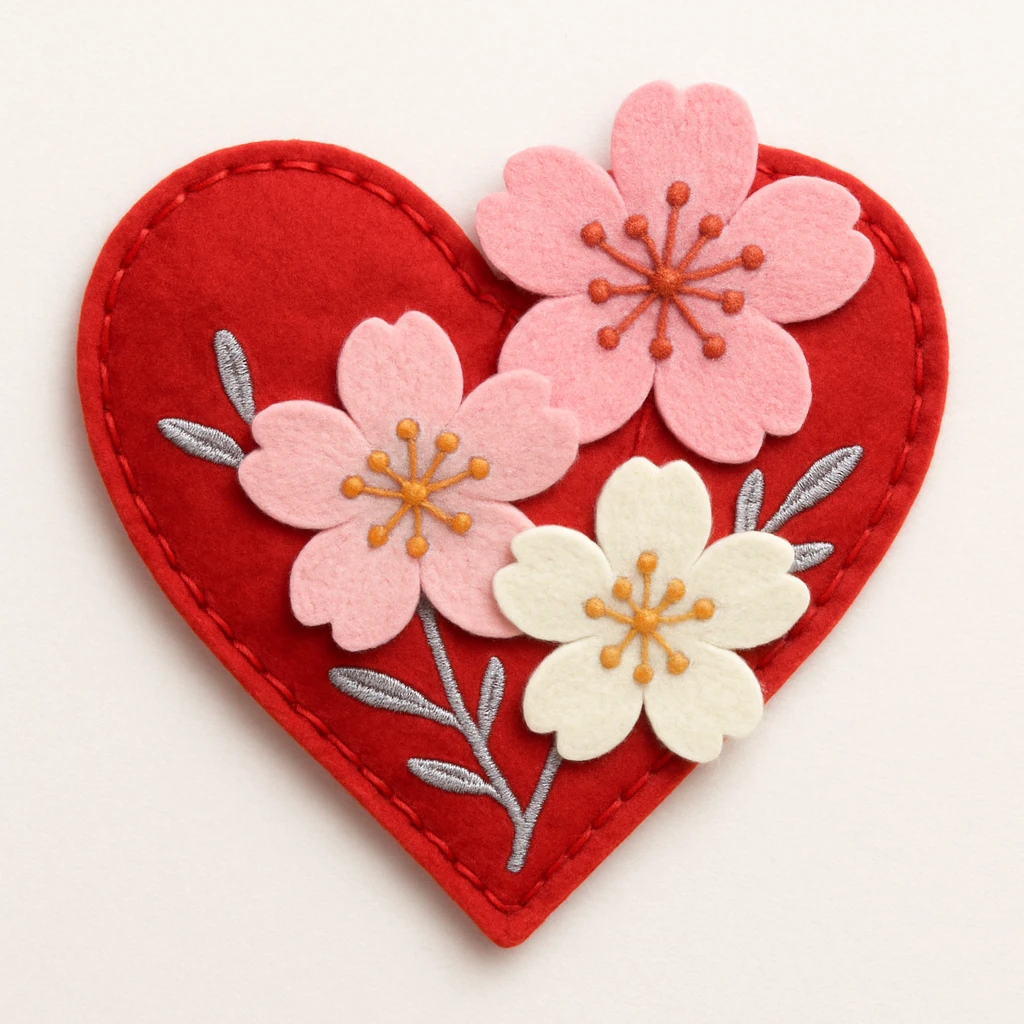 heart with sakura and silver accents emoji