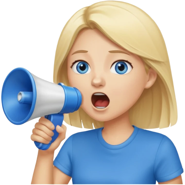  blue eyes blonde girl yelling into megaphone emoji