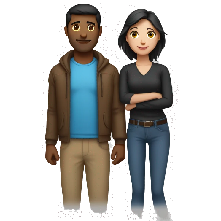 Couple with arms around each other; white woman with blue eyes and brown hair, Indian man with black hair  emoji