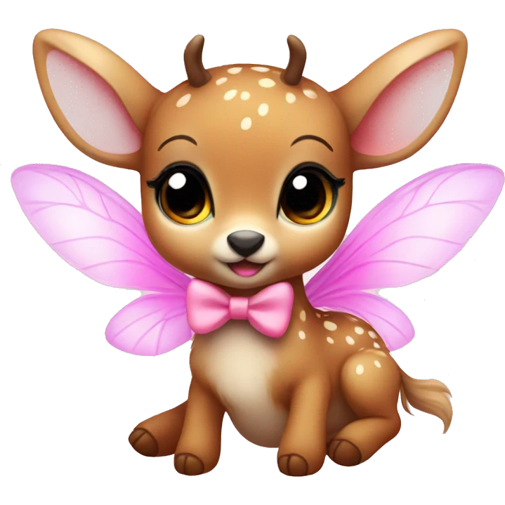 baby deer with fairy wings and a pink bow around its neck  emoji