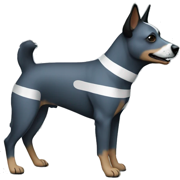 Blue heeler dog full body; dark mask with thin white stripe emoji