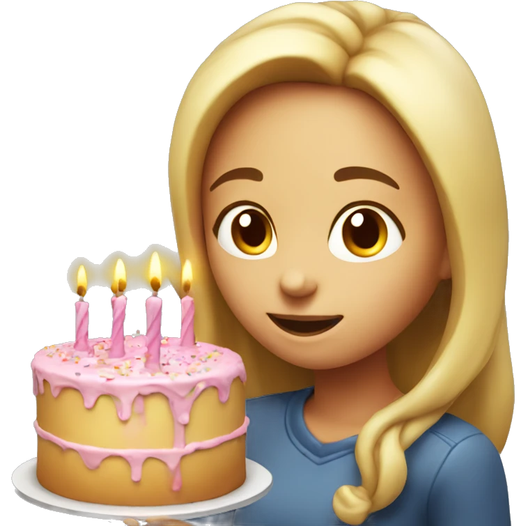 Girl blowing happy birthday cake emoji