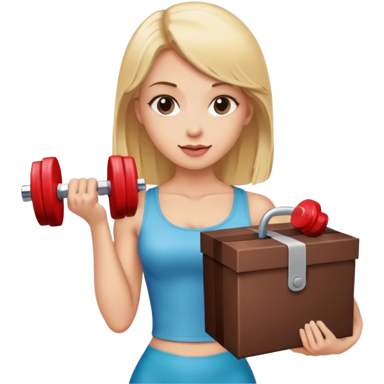 blonde woman holding a box of chocolates and a dumbbell emoji