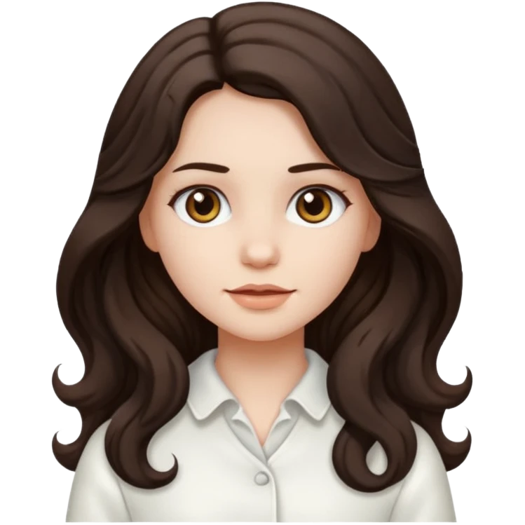 A girl in white with dark brown long wavy hair and very white skin emoji