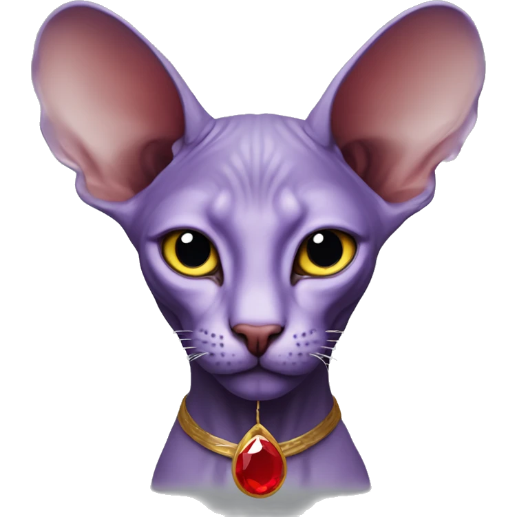 Purple sphinx cat with red stone on forehead emoji