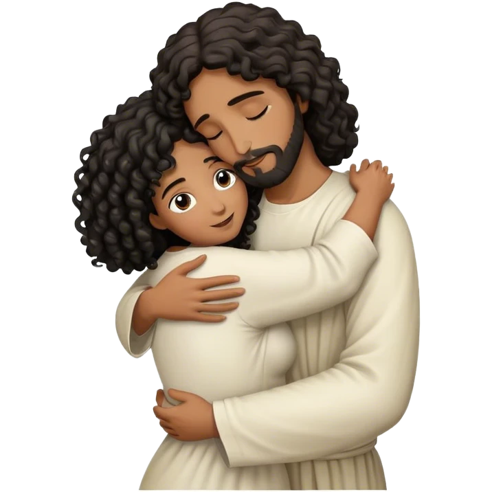 Jesus hugging woman black curly emoji