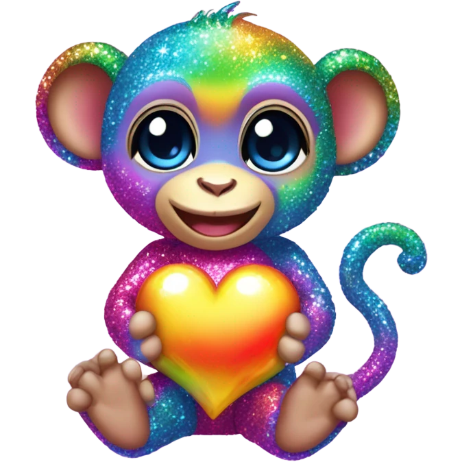 Lisa frank sparkly rainbow baby monkey with heart emoji